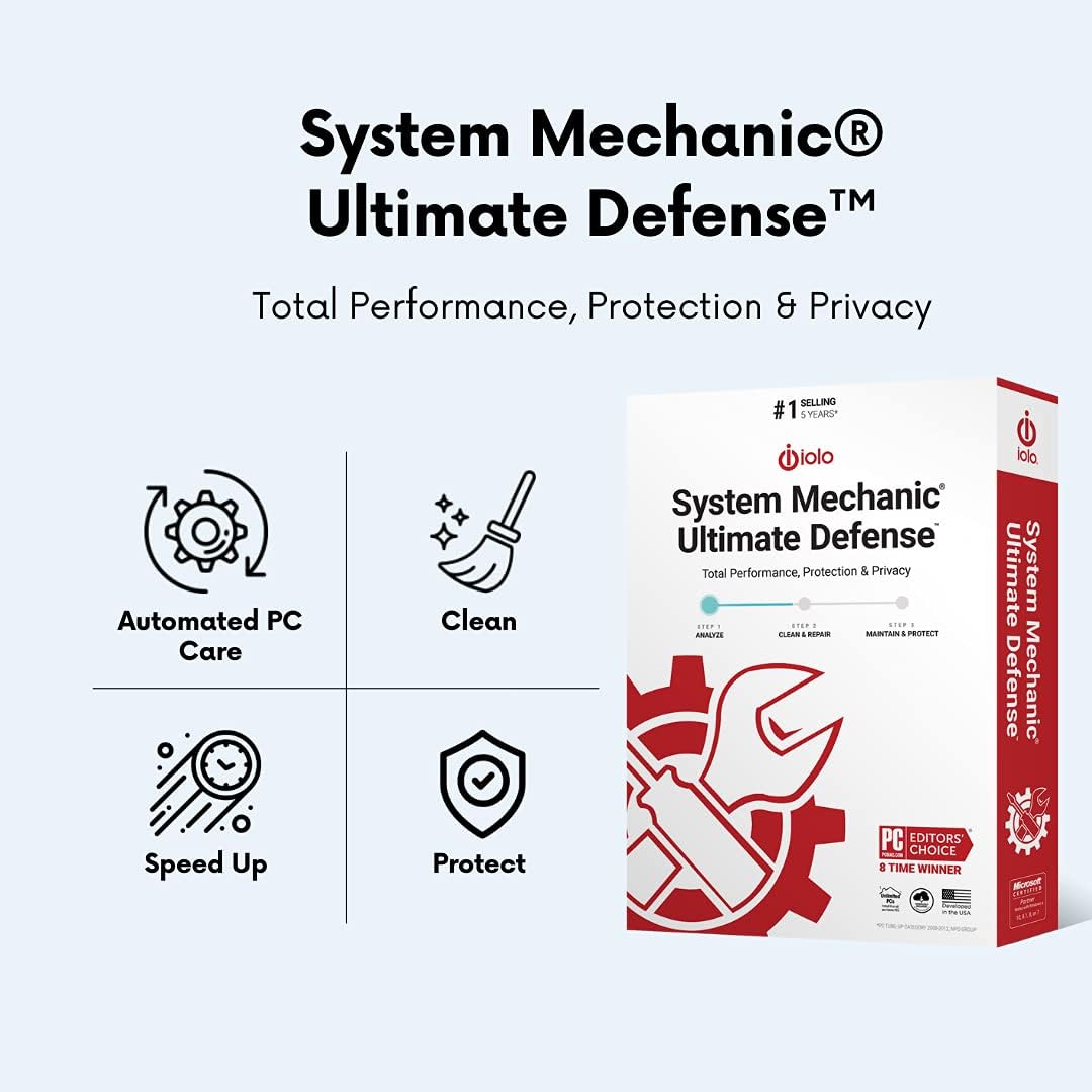 iolo - System Mechanic Ultimate Defense Antivirus Software and Malware, Protection & Privacy Pack of 2