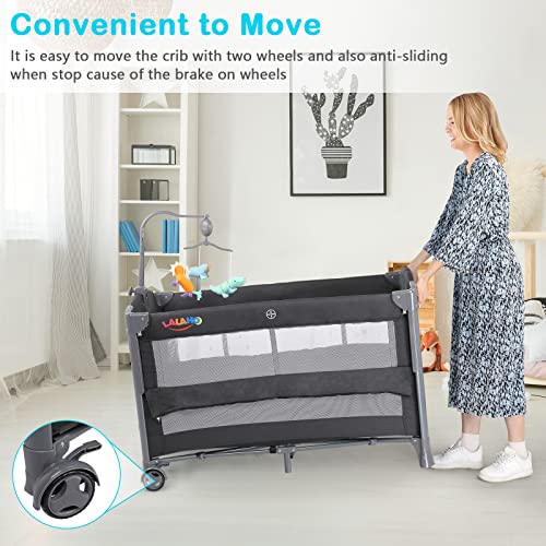 Ktaxon 3 in 1 Baby Bassinet, Bassinet Bedside Sleeper Baby Crib with 3 Levels Height Adjustment, Fast Folding Design and Flexible Wheel with Brake from Newborn to Toddles(Dark Grey)