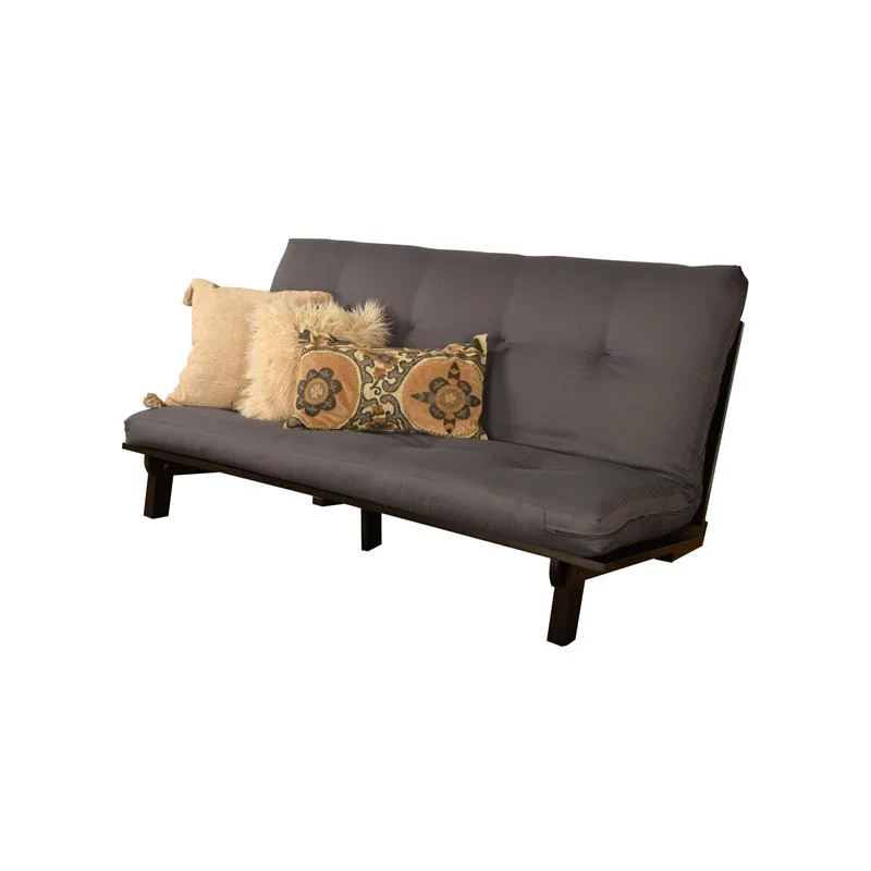 Kodiak Furniture Carson Wood Futon in Java Brown Finish with Twill Gray Mattress