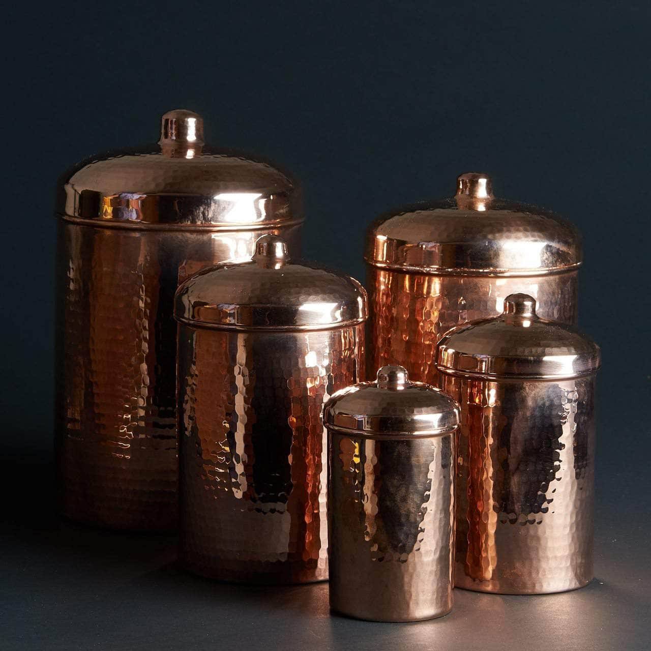 Sertodo Copper Kitchen Canisters, Complete Set (Five Pieces) / Polished Finish