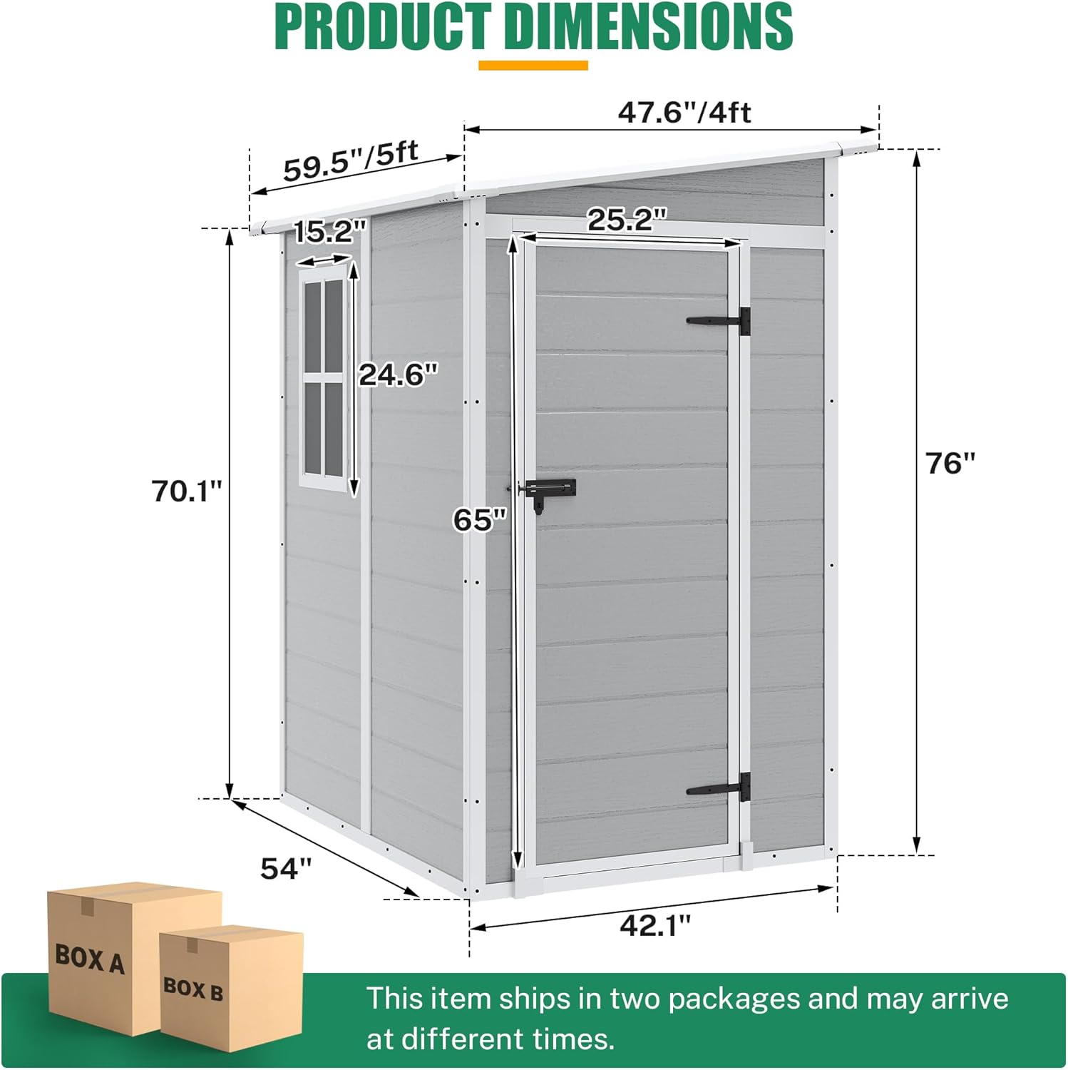 5x4 FT Resin Outdoor Storage Shed with Floor, All-Weather Outdoor Shed with Lockable Door, Window & Sloped Roof, Plastic Sheds & Outdoor Storage Clearance for Garden Patio Poolside Deck, Gray