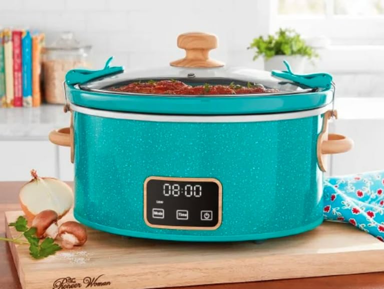 Stunning Pioneer Woman 6 QT Slow Cooker, Locking Lid, Digital Healthy Eating (Brilliant Blooms)