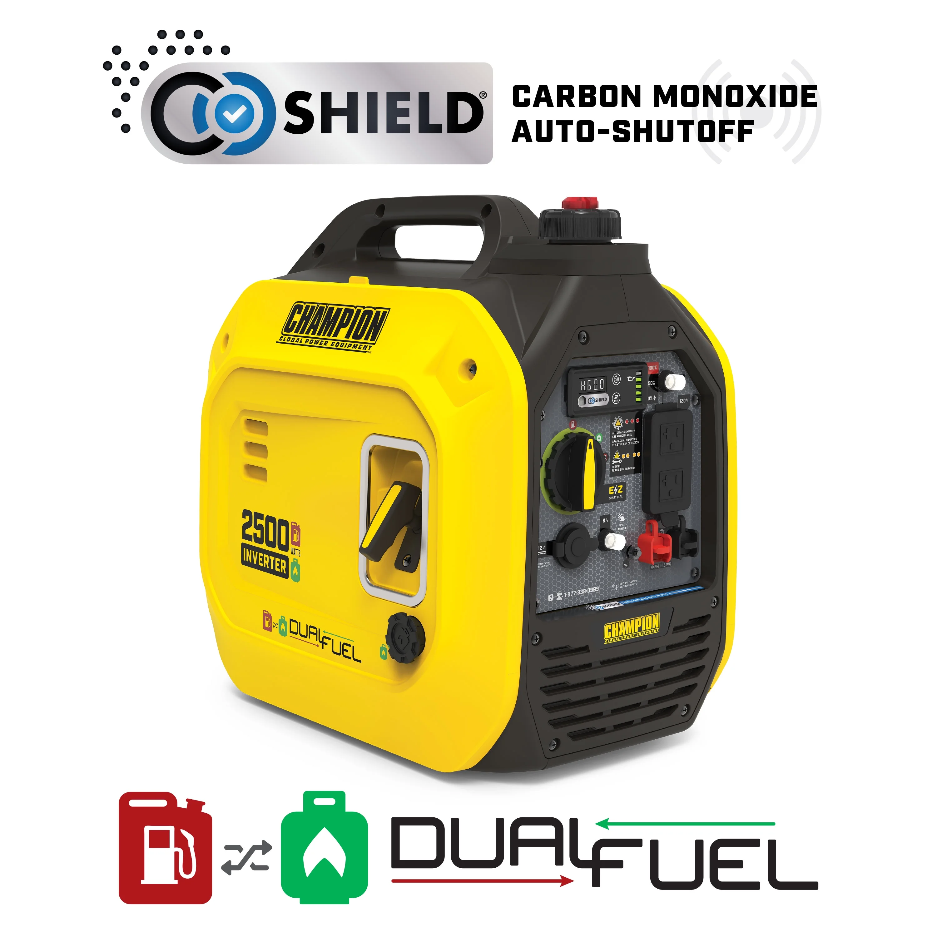 Champion Power Equipment 2500-Watt Dual Fuel Portable Inverter Generator with Quiet Technology and CO Shield