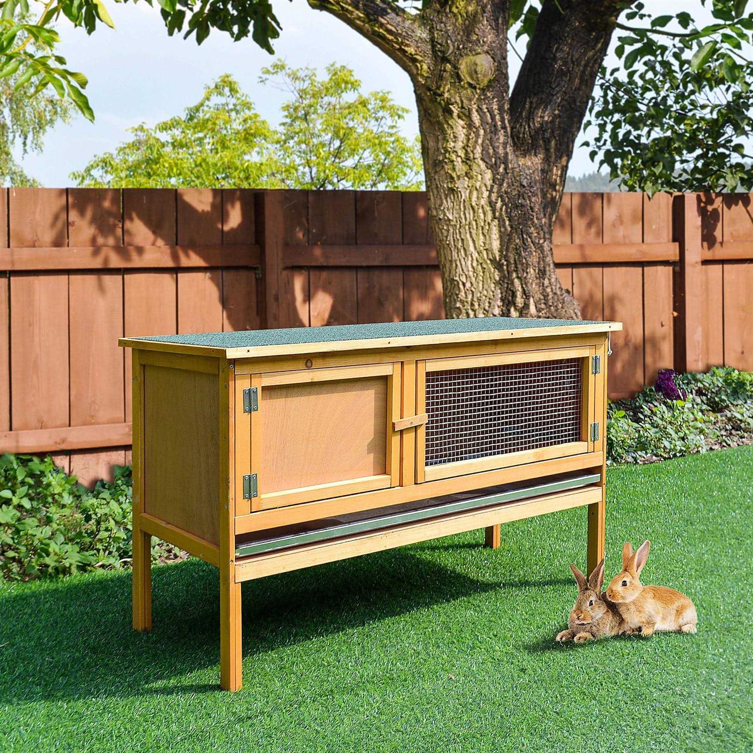 PawHut Wooden Rabbit Hutch Bunny Cage with Openable Waterproof Roof - Pet Supplies online store