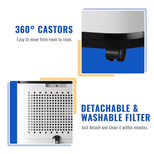 WANAI 30 Pints Dehumidifier for Basements with Drain Hose, 2500 Sq.Ft Dehumidifiers Auto Drain or Manual Drainage, Small Dehumidifier for Home Bedroom Bathroom with 2.2L Water Tank, 3 Modes, 24Timer