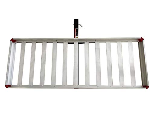 MaxxHaul 50149 500-lb Capacity 50 inch x 22 inch Hitch Mount Premium Folding Aluminum Cargo Carrier Rack Basket with High Side Rails and Reflector Lens for Added Safety