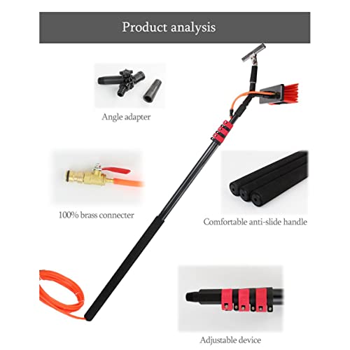 Water Fed Pole, Outdoor Window Cleaner Window Cleaning Tool (Glass, Solar Panel, Etc.) Professional 3-in-1 Kit: Scrubber Brush W/Spray Washer Window Squeegee,7.2M/23.6Ft