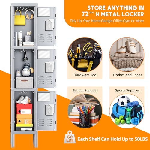 INTERGREAT 9 Door Storage Locker for Employee, Metal Locker for Office, Gym, Shool,Lockable Black Steel Locker with Lock and Card Slot for Home,Garage