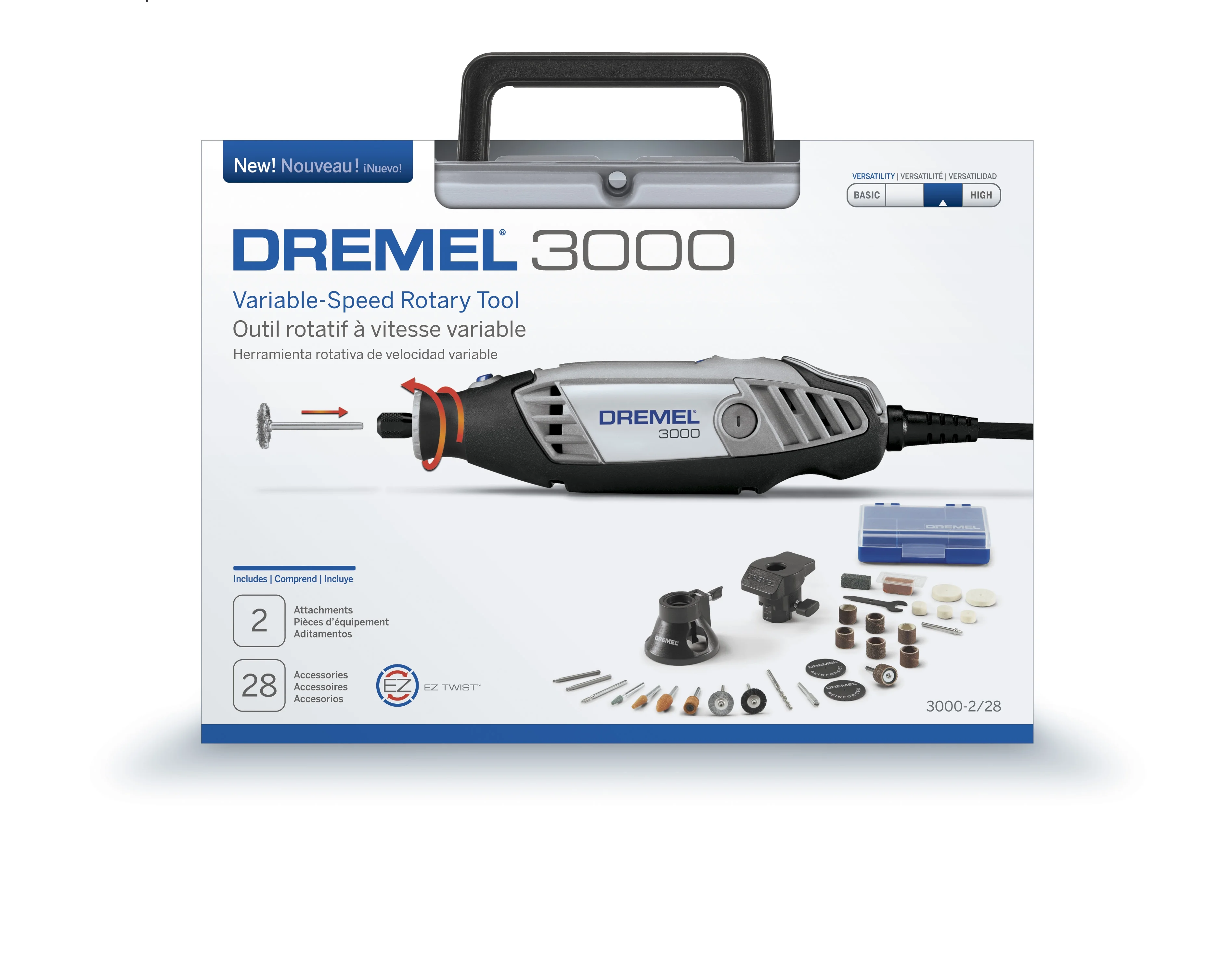 Dremel 3000-2/28 Variable Speed Rotary Tool Kit, 2 Attachments & 28 Accessories, Perfect for Routing, Metal Cutting, Wood Carving, and Polishing