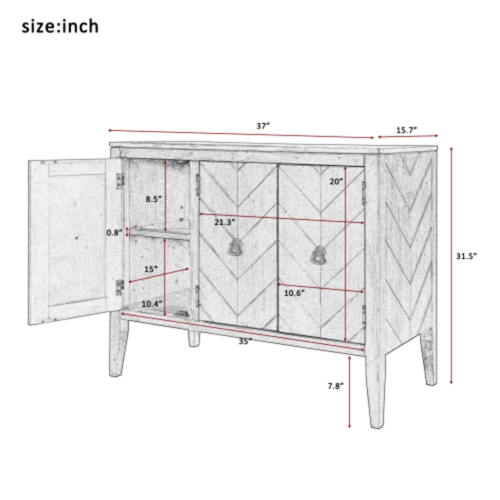 Storage Cabinet Wooden Cabinet with Adjustable Shelf, Antique Gray, Entryway, Living Room, Bedroom