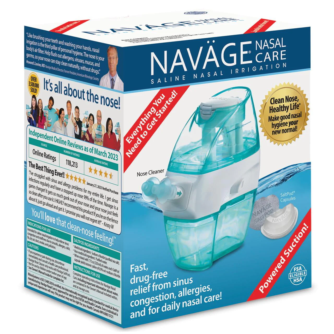 Navage Nasal Care Starter Bundle Nose Cleaner, 20 SaltPods, Plus Bonus 10 SaltPods