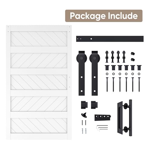 JUBEST 36" x 84" Barn Door, Slding Barn Door Kit Wave Shape Barn Door Panel with Hardware Kit Include, Easy Installation, Solid Wood, MDF & PVC Covered, Black