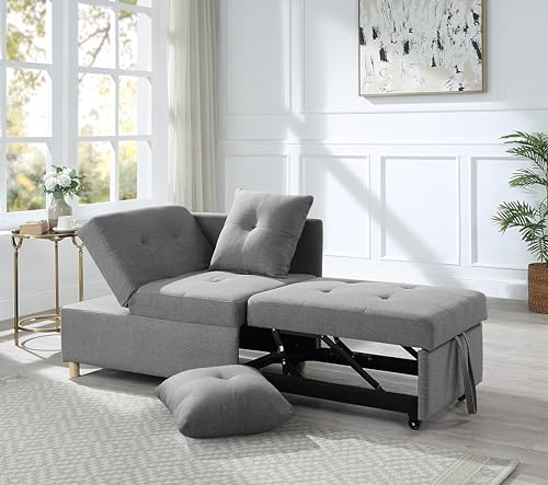 Sofa Bed,4-in-1 Convertible Sofa Bed 3 L-Shaped Couch Soft Seat,Space-saving Sofas with Adjustable Backrest Modern Convertible Chair for Living Room, Apartment and Office (Grey)