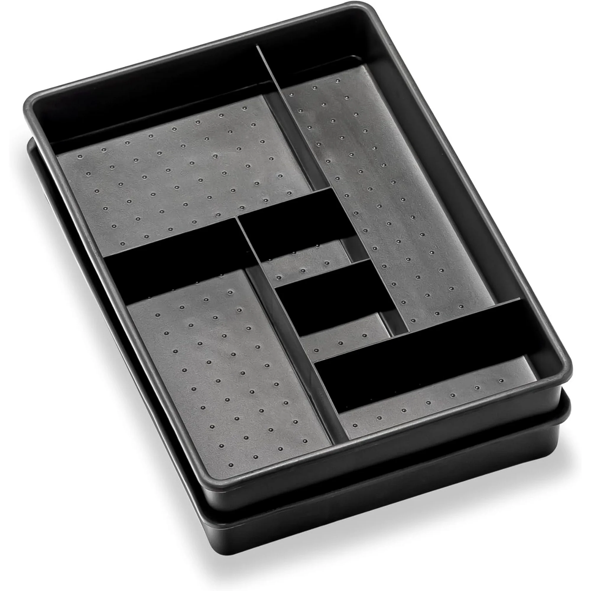 Set of 2 Plastic 6-Compartment Drawer Organizer Trays, Multipurpose Storage Bins for Drawers, Granite , 10.75 x 7.5 x 2.6 inches
