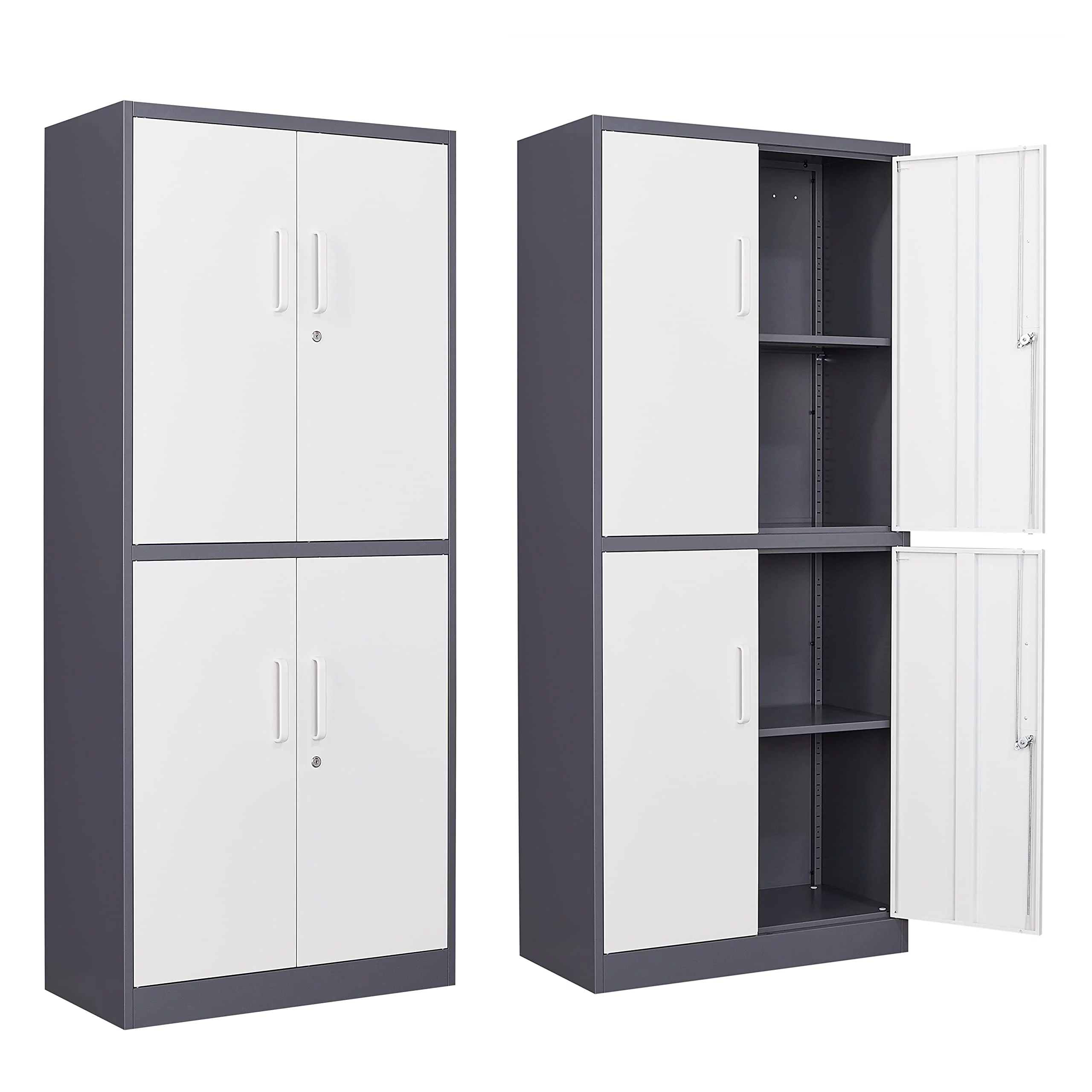 Fesbos Metal Storage Locking Cabinet with 4 Doors and 2 Adjustable Shelves,71" Lockable Garage Tall Steel Cabinet,for Home Office,Living Room,Pantry,Gym,Commercial Storage