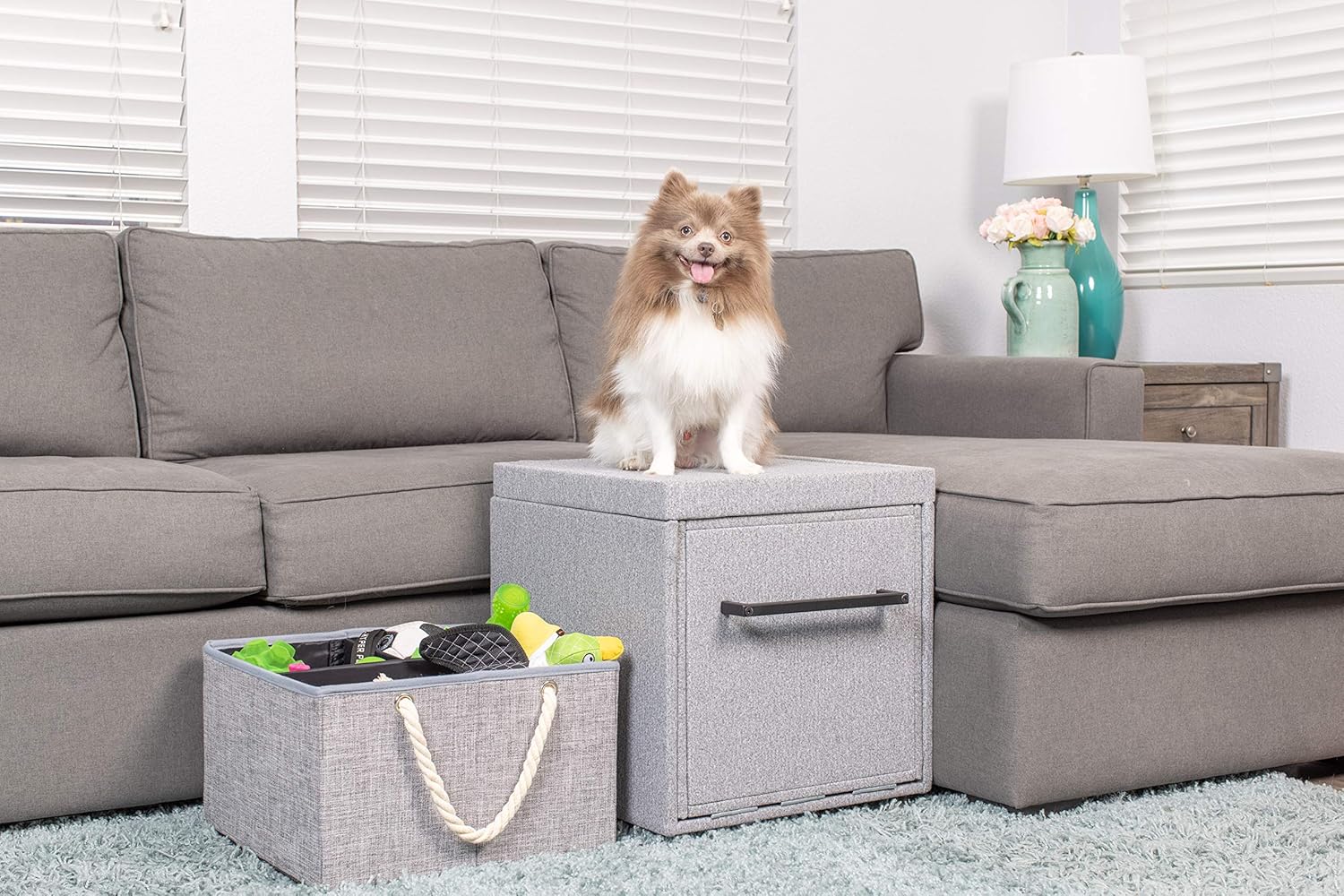 PetFusion Multi-Purpose Pet Stairs, Foldaway Cat & Dog Steps. Ottoman & Dog Toy Basket & Storage, Great Dog & Cat Window Perch (18x18x18��) Perfect Pet Steps for Couch, Bed, or Window. 1 Year Warr Pack of 2