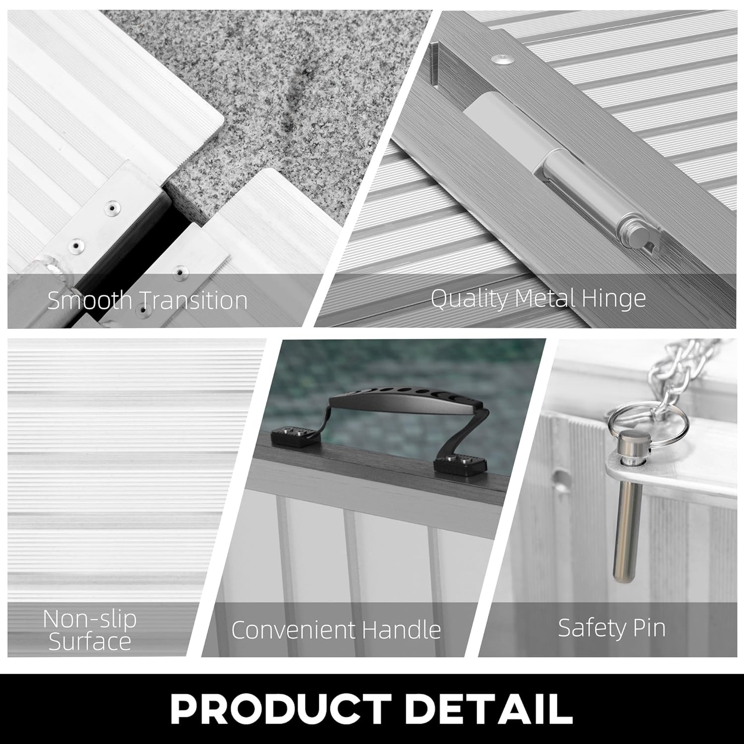 Wheelchair Ramp 8FT, Folding Aluminum Threshold Ramp with Non-Slip Surface, Transition Plates, 600lbs Weight Capacity, Handicap Ramp for Home, Doorways, Curbs, Steps