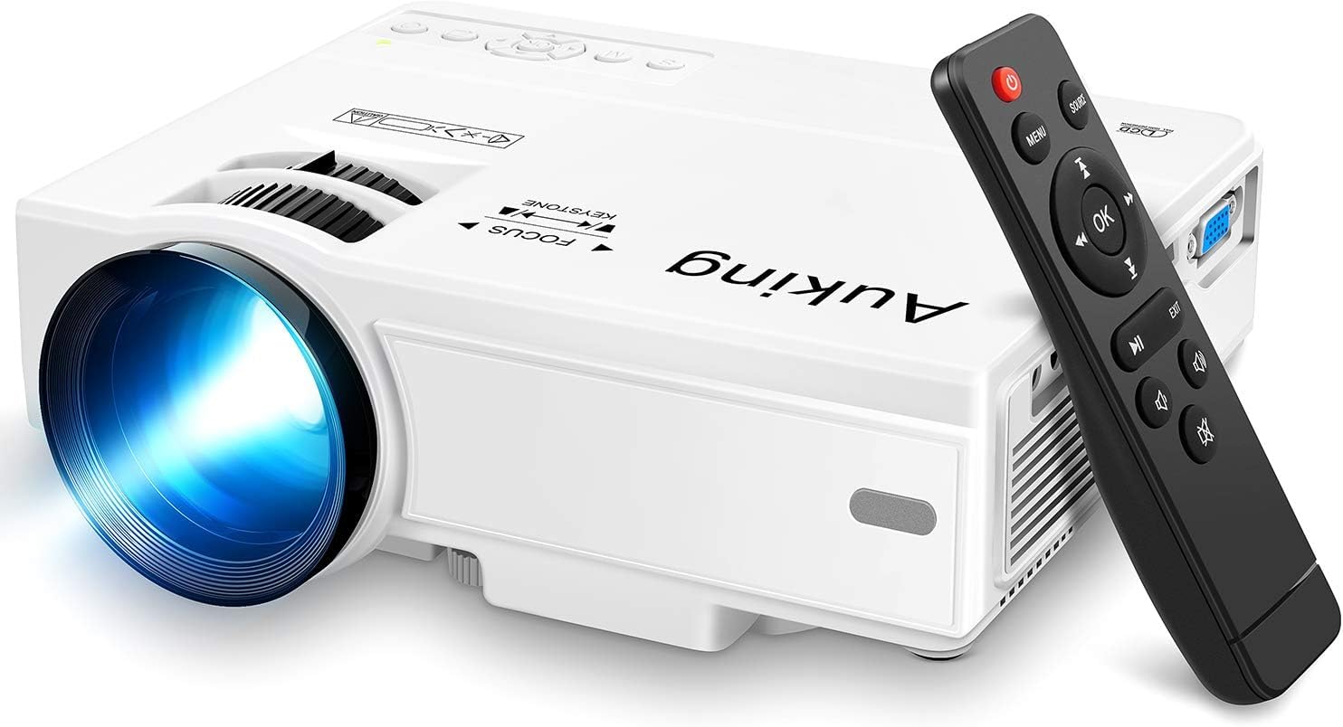 AuKing Mini Projector, 2024 Upgraded Full HD 1080P Video Projector,Portable Outdoor Movie Projector, Compatible with HDMI/USB/VGA/AV/Smartphone/TV Box/Laptop