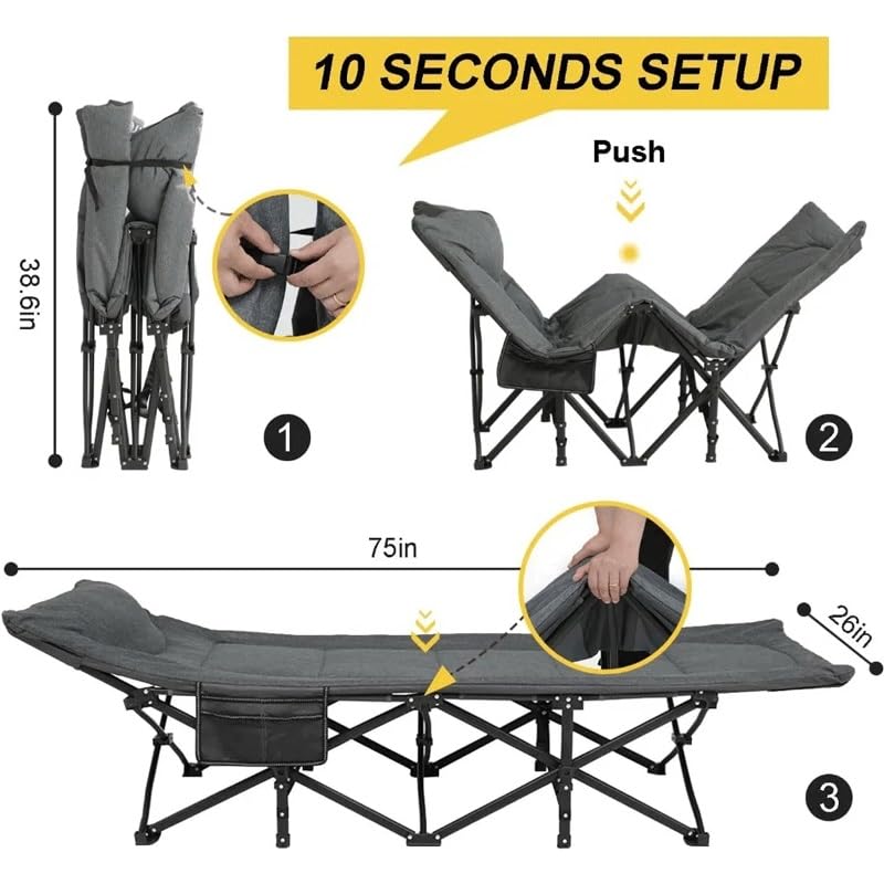 Camping Cot with Cushion and Pillow Portable Folding Bed for Sleeping Lightweight Tent Cot with Carry Bag