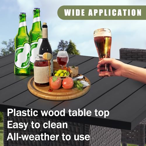 Patio Bar Set 5-Piece Outdoor Wicker Bar Set, Wicker Bar Table with Built-in Bottle Opener, Hidden Storage Shelf and 4 Stools for Outside Backyards Porches Gardens Poolside (Grey)