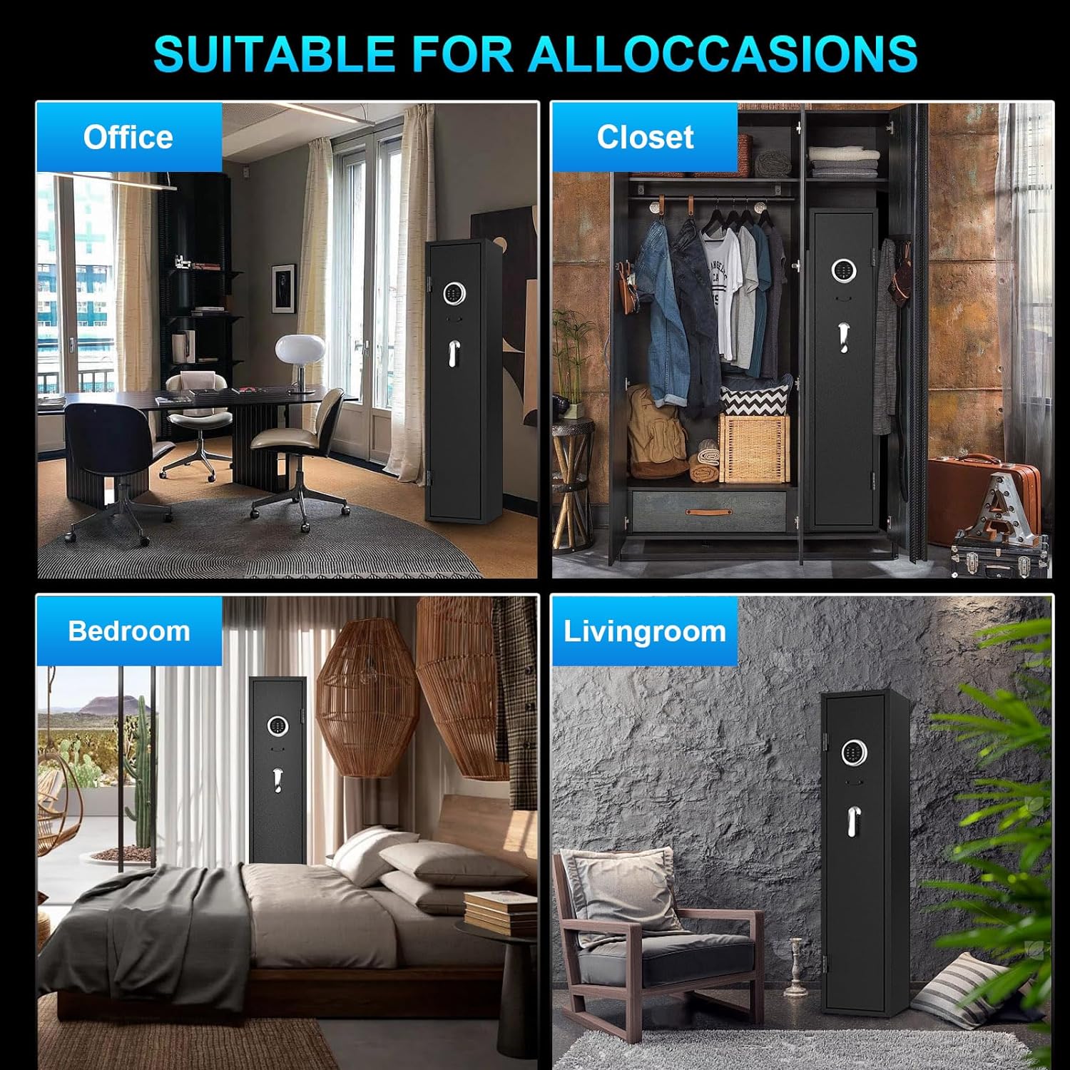 4-5 Rifle Gun Safe, Gun Cabinet for Home Rifle and Pistols with Upgraded Digital Keypad and LED Light, Quick Access Gun Safes & Cabinets with Removable Shelf and Rifle Racks