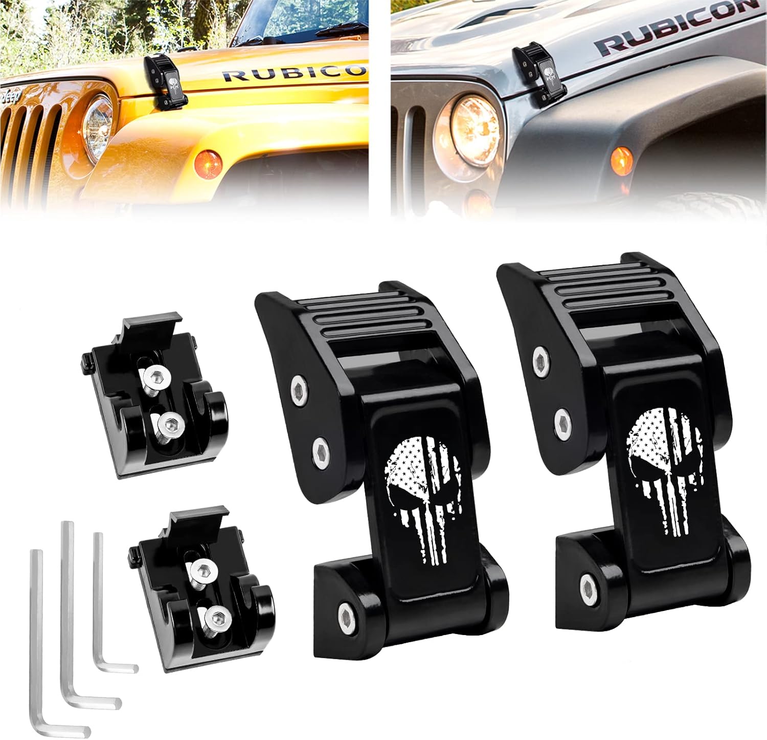 Buling TJ Hood Latches Improved Design Aluminum Hood Catch Latch Kits Compatible with Jeep Wrangler TJ 1997-2006 (Texture Black US Flag)