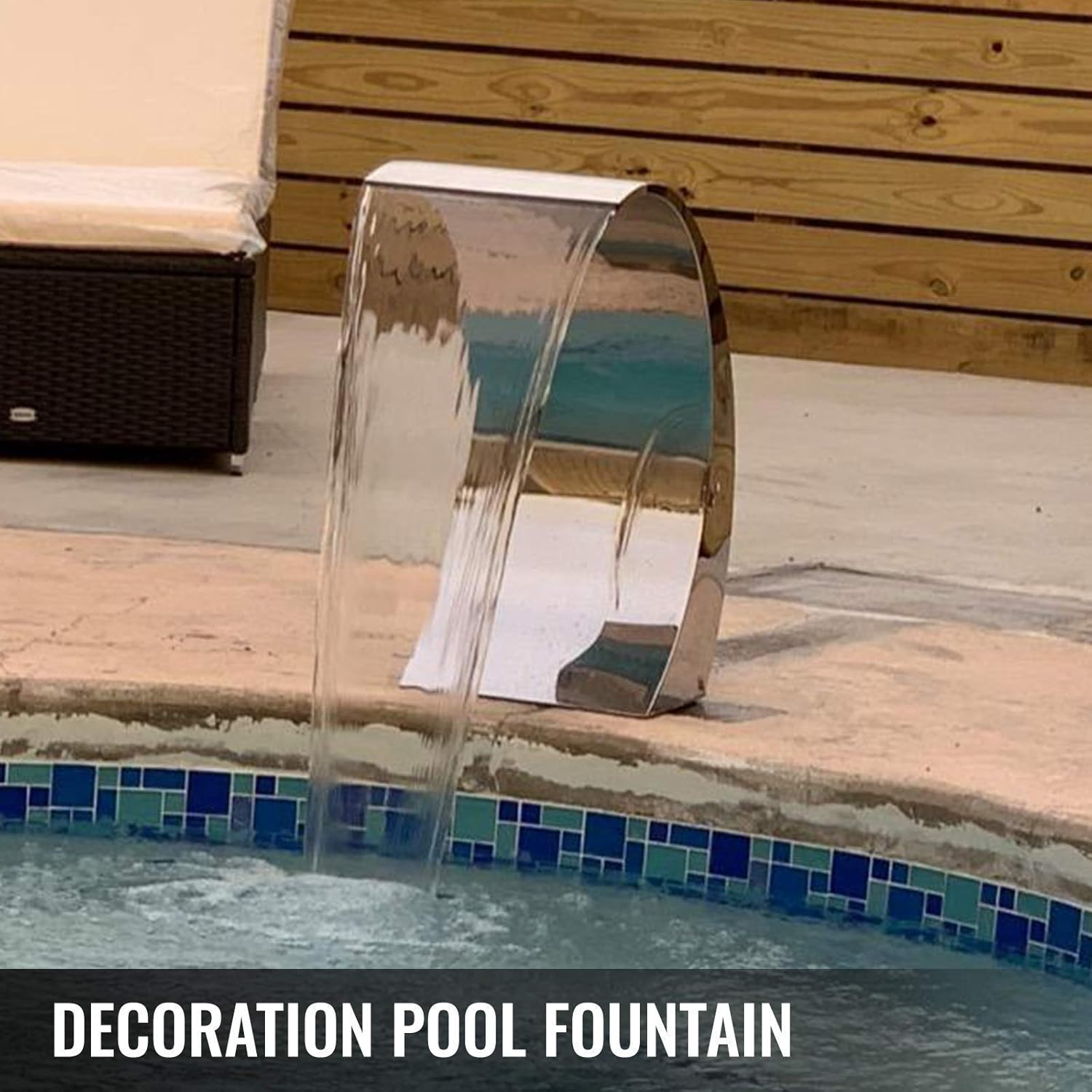 Pool Fountain Stainless Steel 7.9X4.5 Inch, Pool Waterfall Fountain 304 Stainless Steel, Pool Fountains for Inground Pools, Garden Outdoor Waterfalls Sheer Descent Pond Waterom Water Inlet