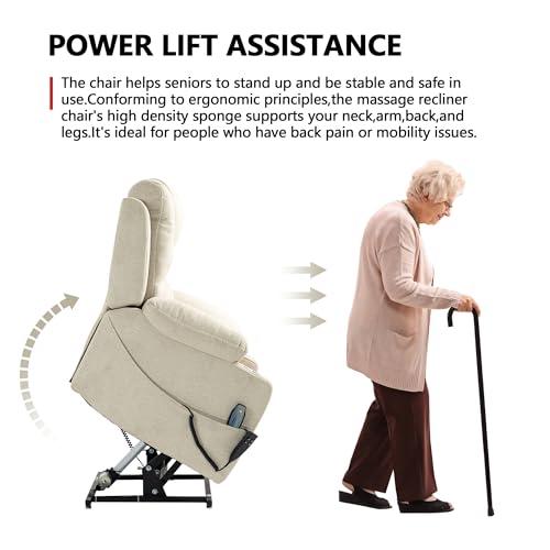 Power Lift Chair Lay Flat Recliner Infinite Position Electric Dual Motor Stand Up Lift Chair with Massage and Heat for Adults,Heavy Duty Recliners with 2 Remote Controls and Two Cup Holders