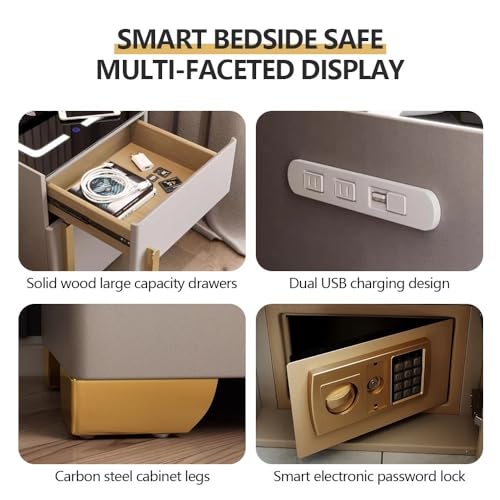 Smart Nightstand with Drawer and Safe, Invisible Integrated Safe, Smart Night Table with Drawer, Household Bedroom Bedside Table, Bedside Cabinet for Bedroom Living Room Furniture(Black,19.68*15.74*19