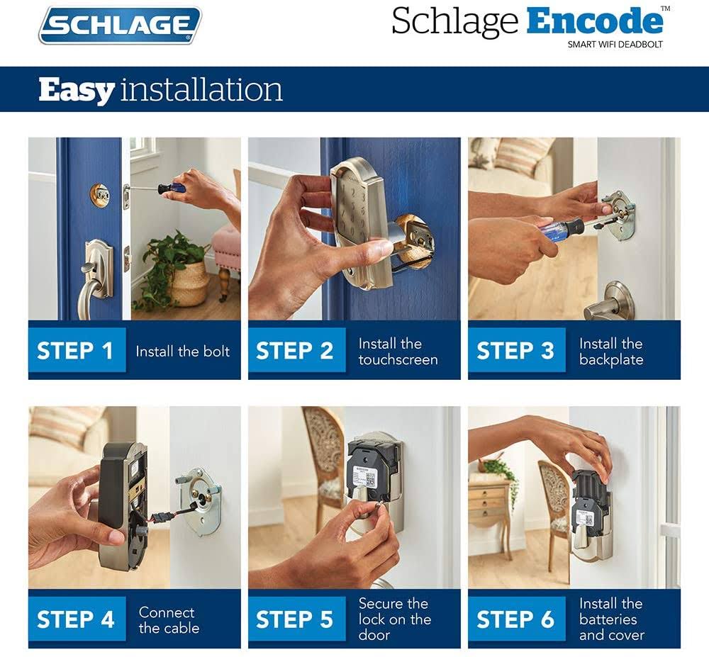 Schlage BE489WB Cam 625 Encode Deadbolt Smart Lock | WiFi Touchscreen Keypad, Bright Chrome