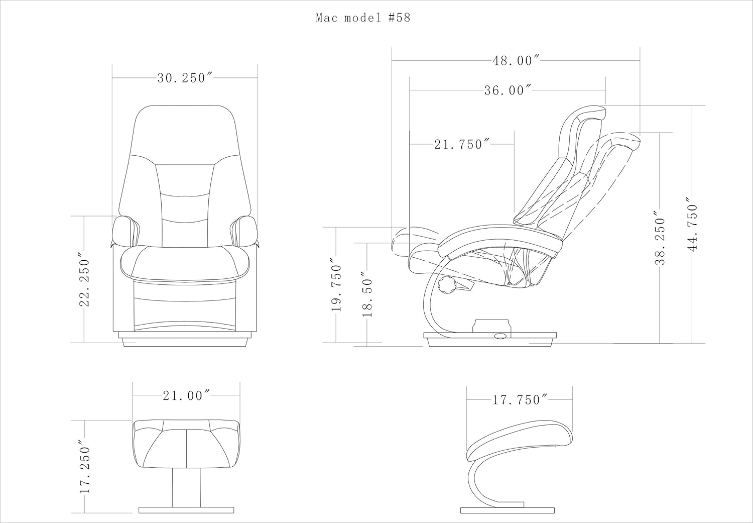 Oslo Collection by Mac Motion Mandal Recliner and Ottoman in Sand Top Grain Leather