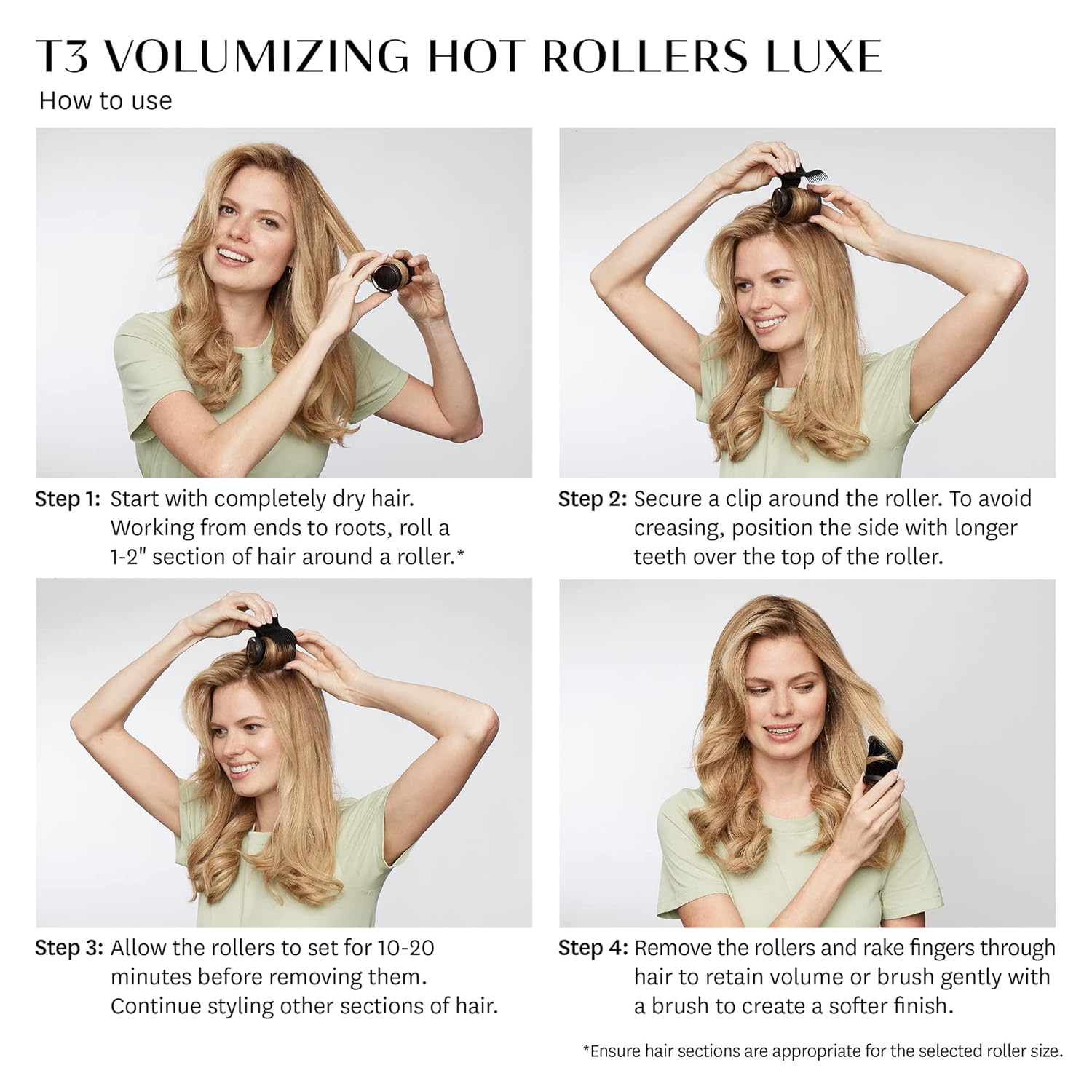 T3 - Volumizing Hot Rollers LUXE | Premium Hair Curler Set for Long Lasting Volume, Body & Shine | Set of 8-4 XL (1.75") & 4 Large (1.5”)