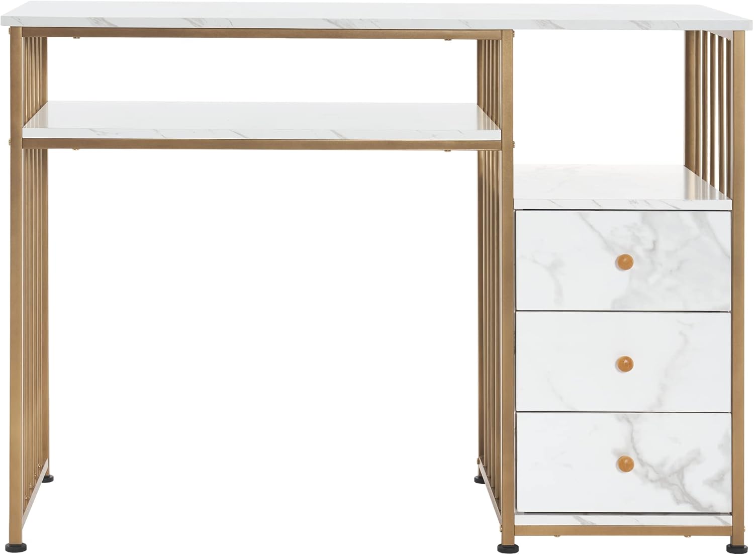 BarberPub Manicure Table Marbling Texture Nail Desk with Storage Drawers Home Salon Spa Equipment 2407
