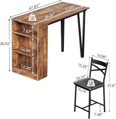 GAOMON 3 Piece Bar Table Set for 2, Bar Table and Chairs Set with with Flip Top Extension, Dining Table Set with Storage Shelves, Suitable for Small Space Kitchen Apartment, Grey
