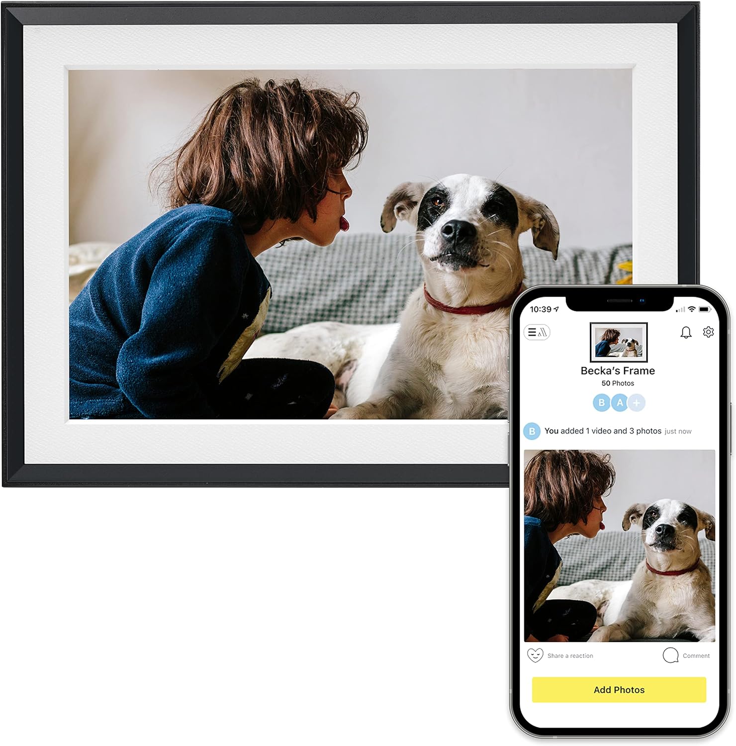 Aura Carver 10.1" WiFi Digital Picture Frame | The Best Digital Frame for Gifting | Send Photos from Your Phone | Quick, Easy Setup in Aura App | Free Unlimited Storage | (Gravel with White Mat)
