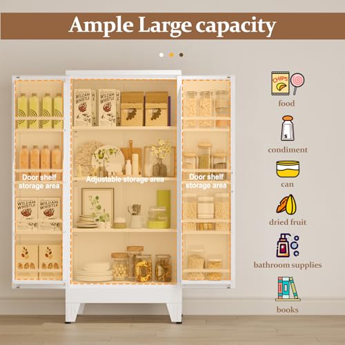 75.2" Tall Metal Pantry Cabinet, Storage Cabinets with 4 Door and 4 Adjustable Shelves, Black Kitchen Pantry Storage Cabinet, Freestanding Cupboard for Kitchen Dining Room Living Room Bathroom