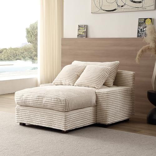 Oversized Luxe Double Chaise Sleeper Sofa, Comfortable Cloud Couch Soft Fluffy Corduroy Upholstery with Square Armrests & Removable Back Cushioned for Living Room Bedroom (Beige, 74.8 inch)