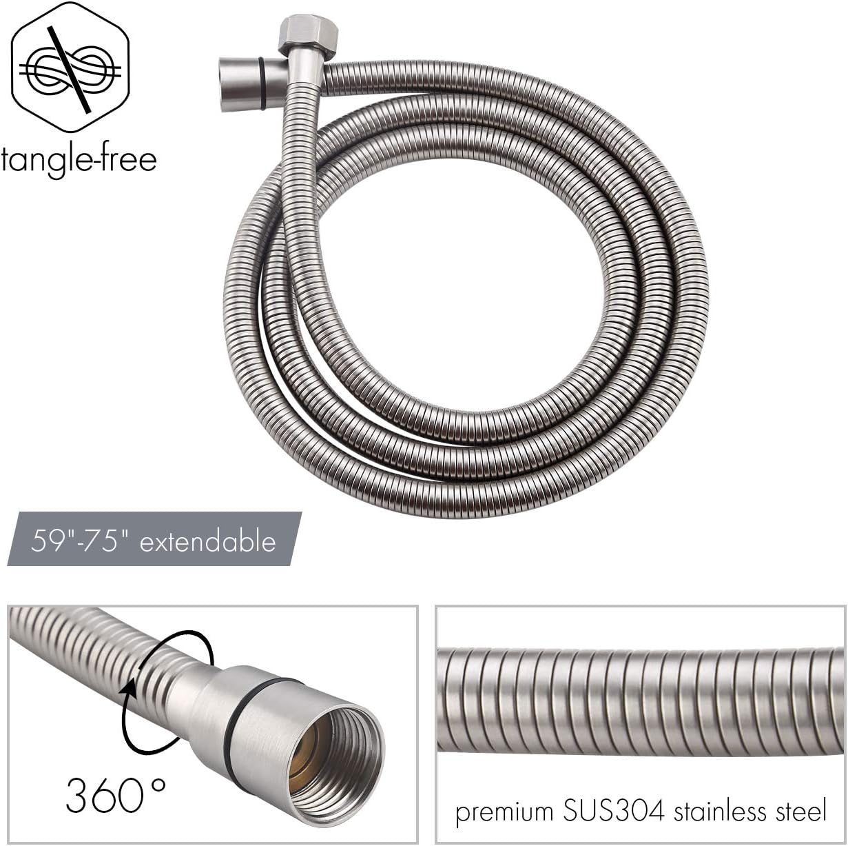 KES Slide Bar with Handheld Shower Head Hand Shower Hose Holder Adjustable 5-Function Massaging Sprayer Brushed Finish, F204-BS+KP501B-BN Pack of 2