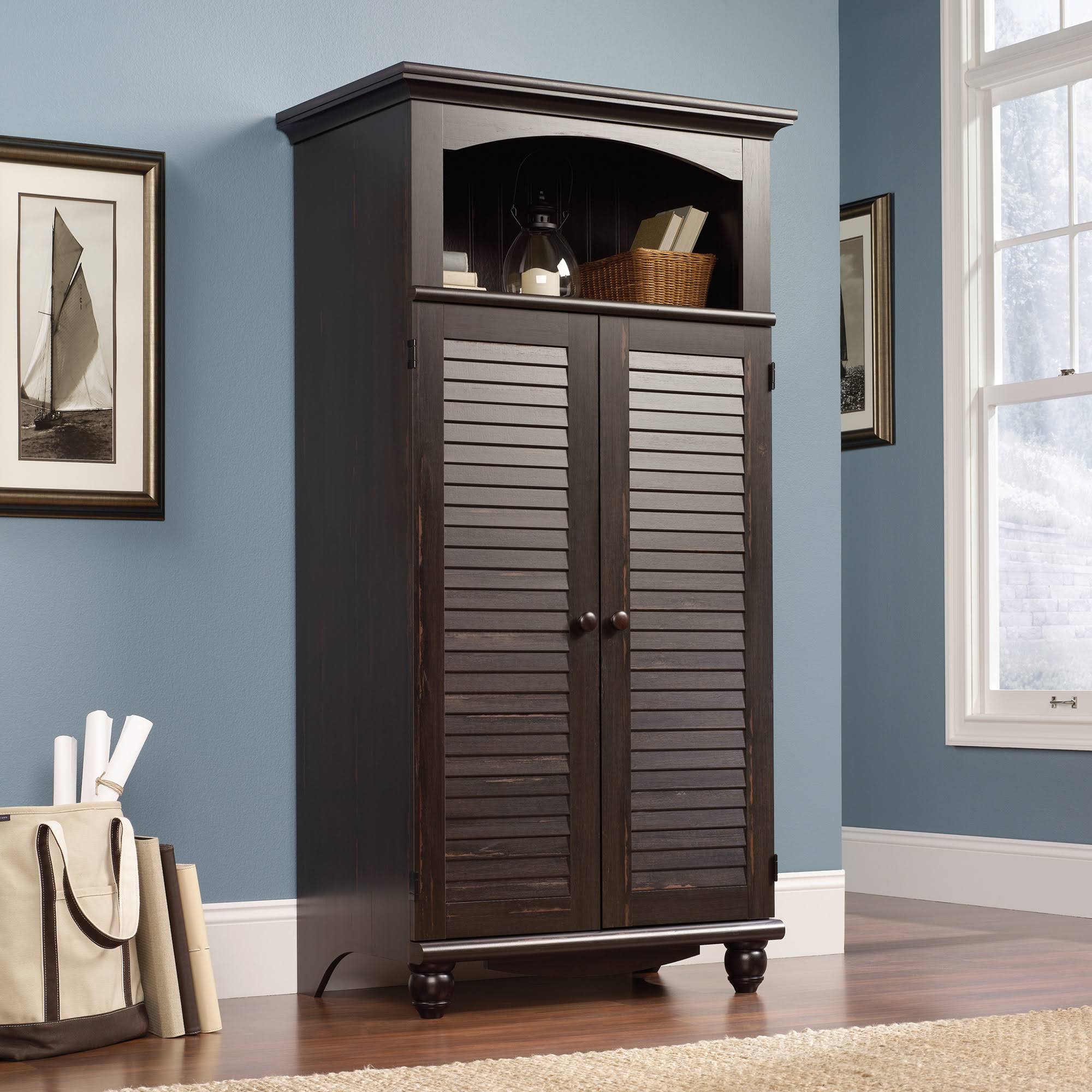 Sauder Harbor View Computer Armoire Antiqued Paint