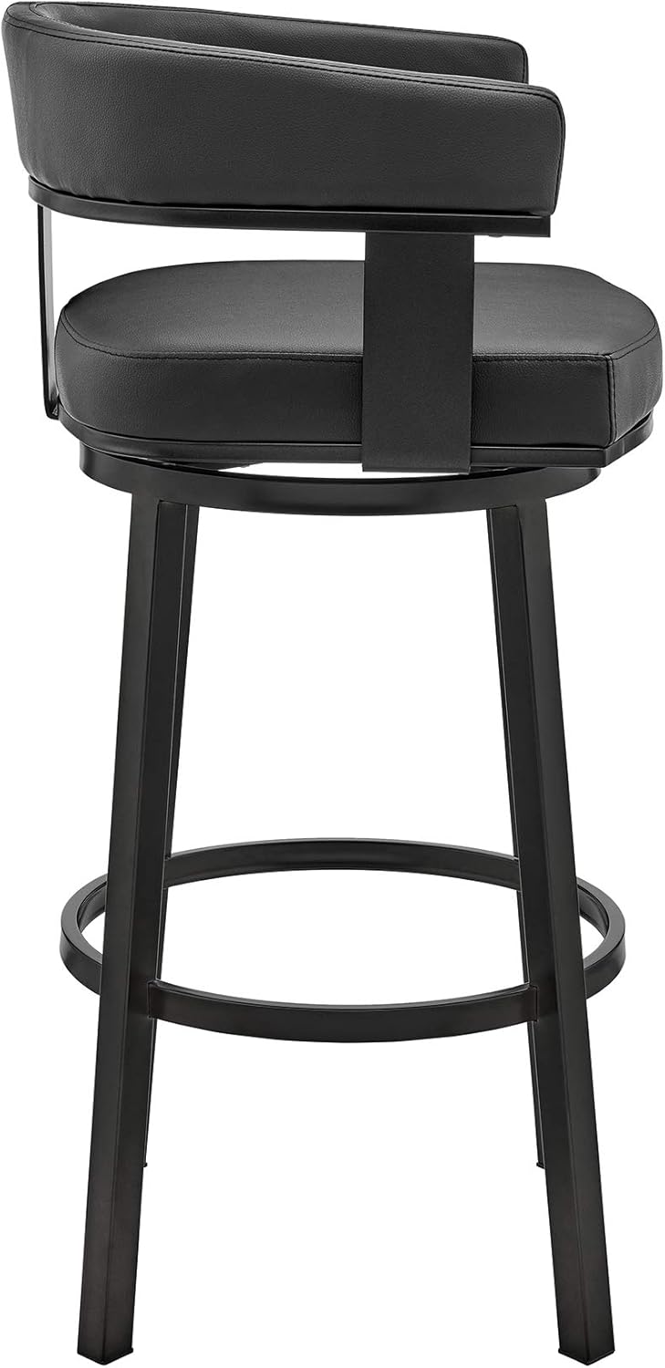 Armen Living Cohen 30" Bar Height Swivel Bar Stool in Black Finish and Black Faux Leather