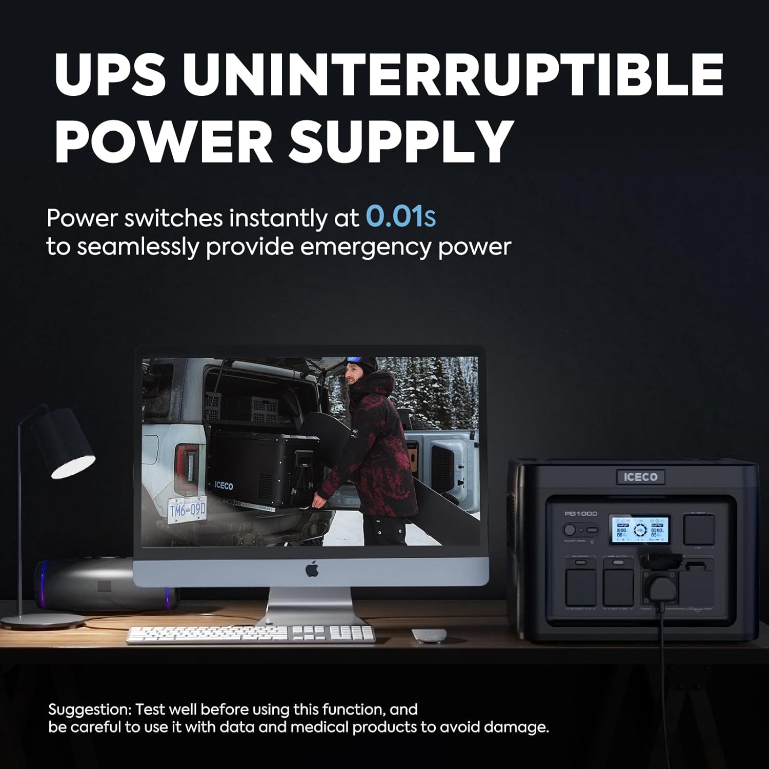ICECO PB1000 Portable Power Station, 1075Wh Battery/ 1.6 Hour Fast Charging, with 2x1200W AC Outlets, Solar Generator for Home Backup, Emergency, Outdoor Camping