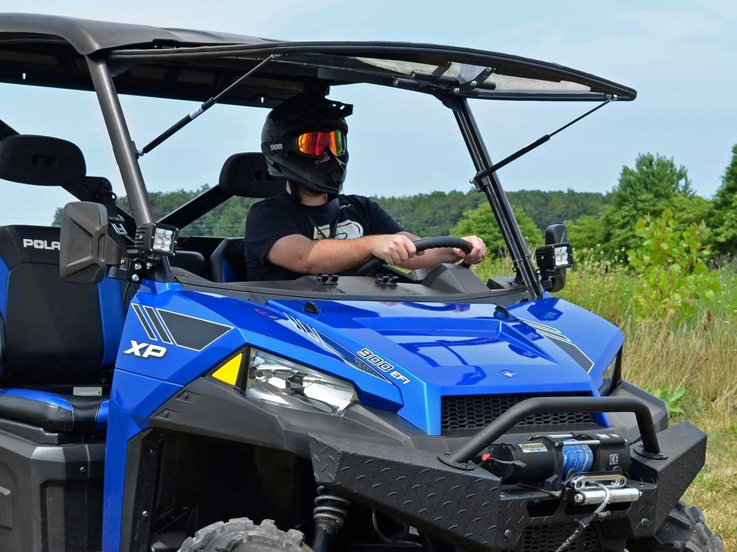 SuperATV Heavy-Duty Scratch Resistant Flip Windshield for 2017 Polaris Ranger XP 1000 / 1000 / Crew (See Fitment) | 1/4 Thick Polycarbonate 25X Stronger Than Glass | All Weather Design | USA Made!