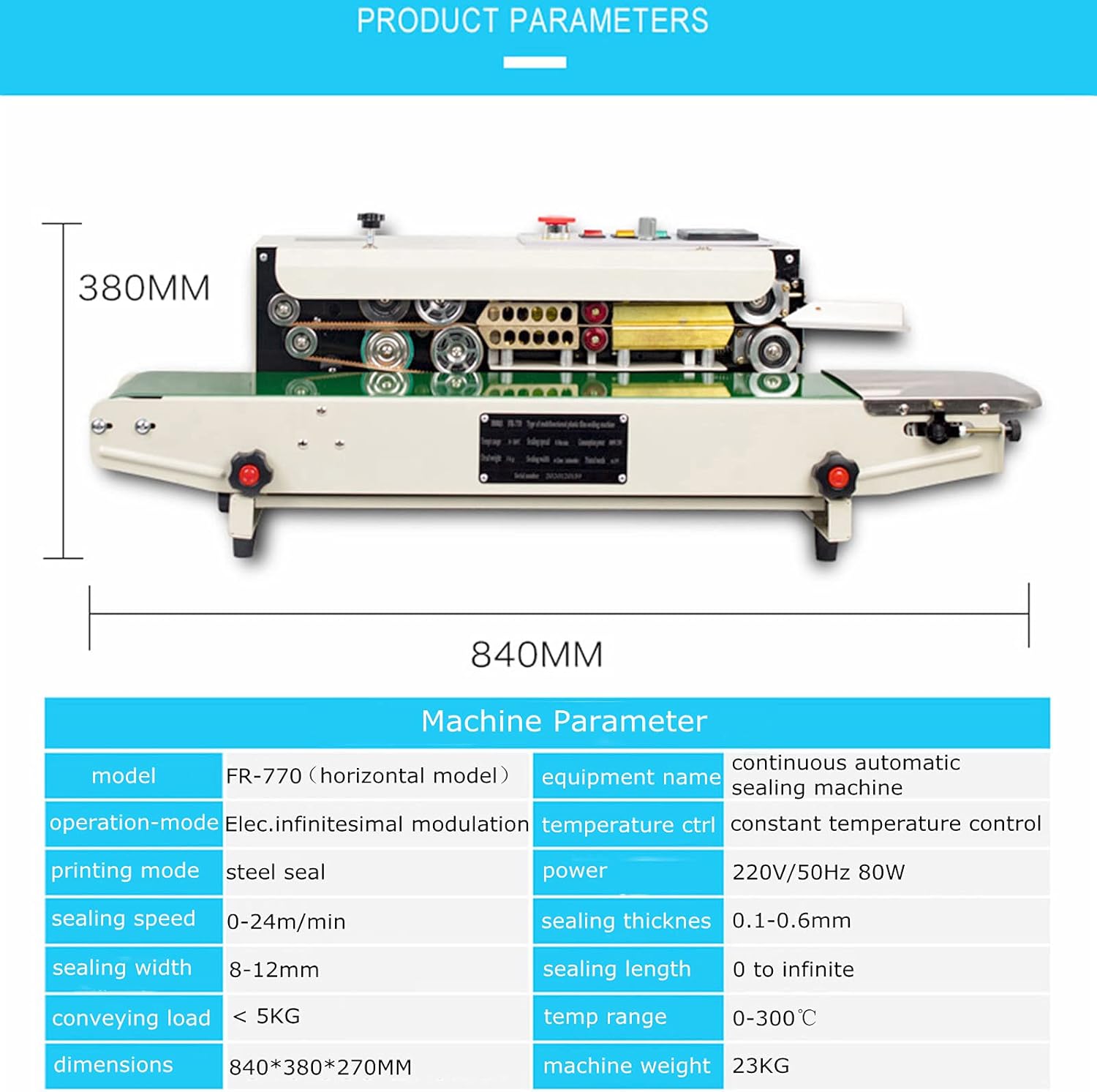 TECHTONGDA FR-770 Continuous Sealing Machine Vertical & Horizontal Automatic Band Sealer with Digital Thermostat for Plastic Poly Bag PVC Membrane Bags Film 110V