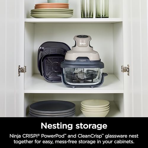 Ninja Crispi Air Fryer, Microwave, Freezer & Dishwasher Safe, Non Toxic Glass Portable Cooking System, 4 QT & 6 Cup Glass Containers with Storage Lids, Easy Meals, Air Fry, Bake, Green, FN101SG