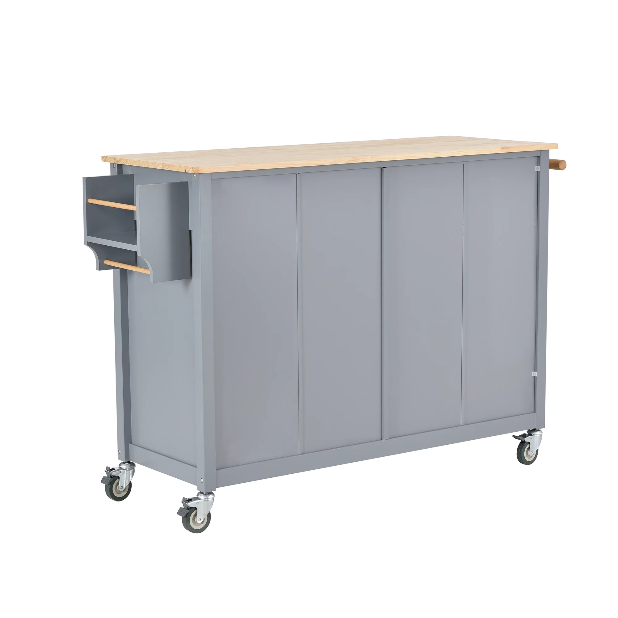 EUROCO Kitchen Island Cart with Solid Wood Top and Locking Wheels, 4 Door Cabinet and Two Drawers, Spice Rack and Towel Rack, Gray