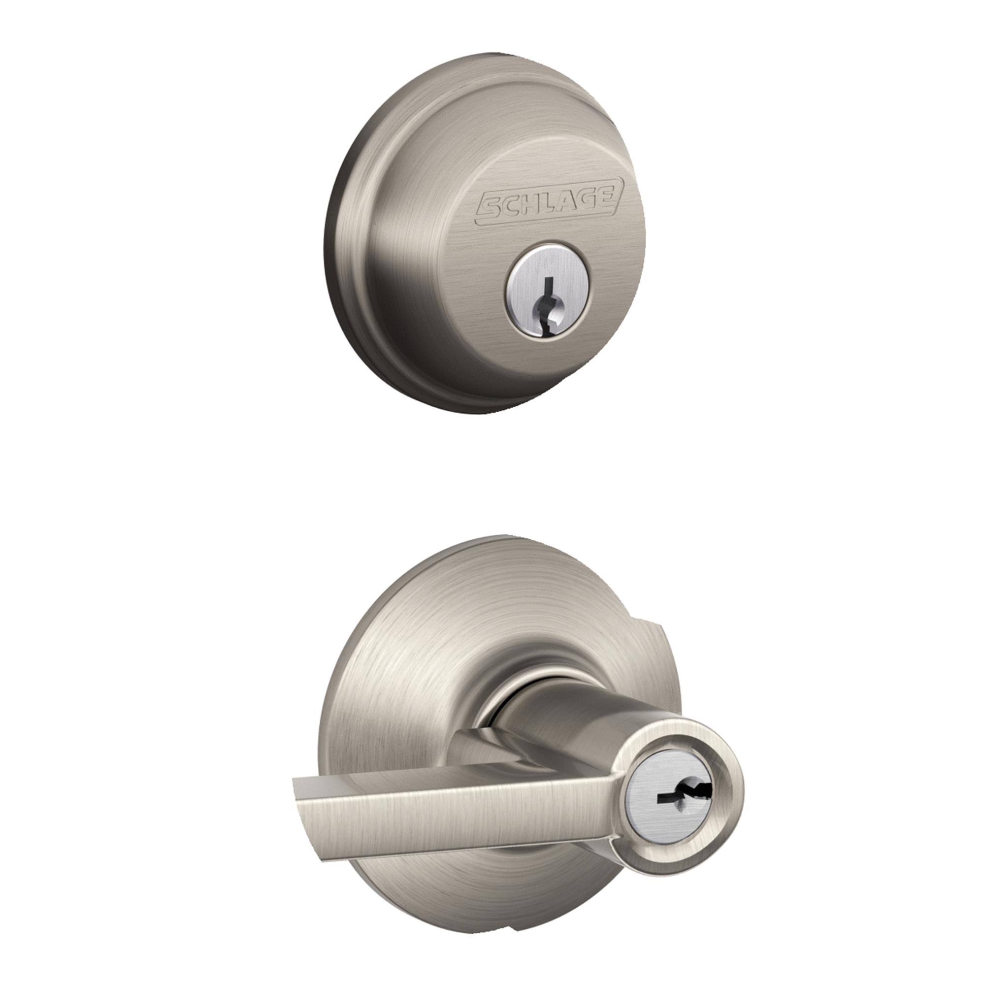 Schlage Satin Nickel Single Cylinder Deadbolt u0026 Keyed Entry Latitude Lever