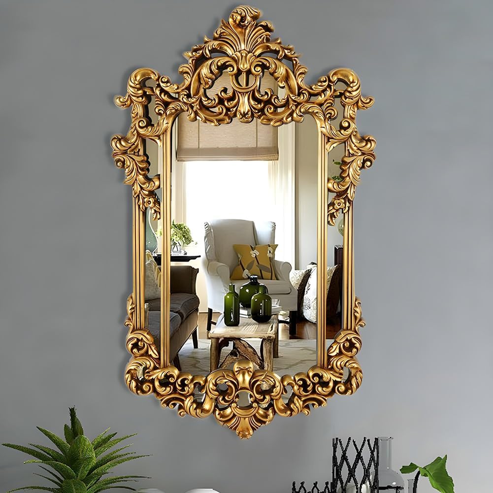SOYDAN Antique Ornate Gold Wall Mirror with Resin Frame, Decorative Traditional Mirror Elegant Inspired Wall Decor for Living Room,Bedroom,Entryway, Dinning Room
