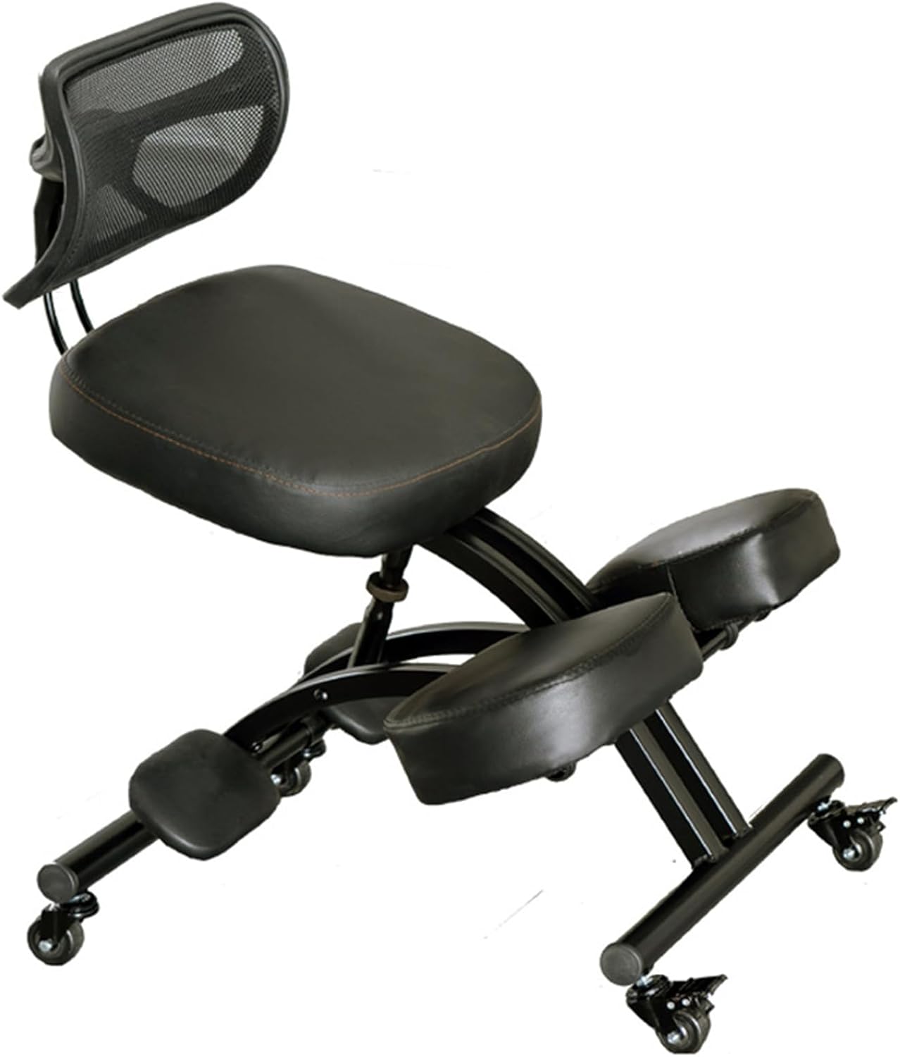 Ergonomic Kneeling Chair with Backrest, Rolling Posture Correction Kneeling Chair Adjustable Posture Knee Stool Chair for Home Office, Black
