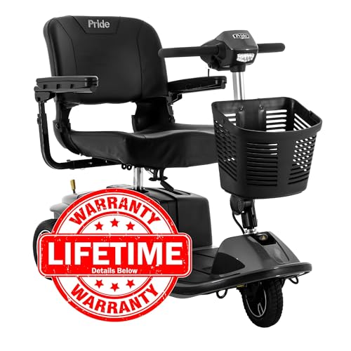 Pride Mobility Revo 2.0 3-Wheel Scooter - Travel Mobility for Seniors, All Terrain Motorized Scooter for Adults, 400 Lbs Weight Capacity, U-1 Batteries, Grey, 20"x18" Foldable Seat - S66
