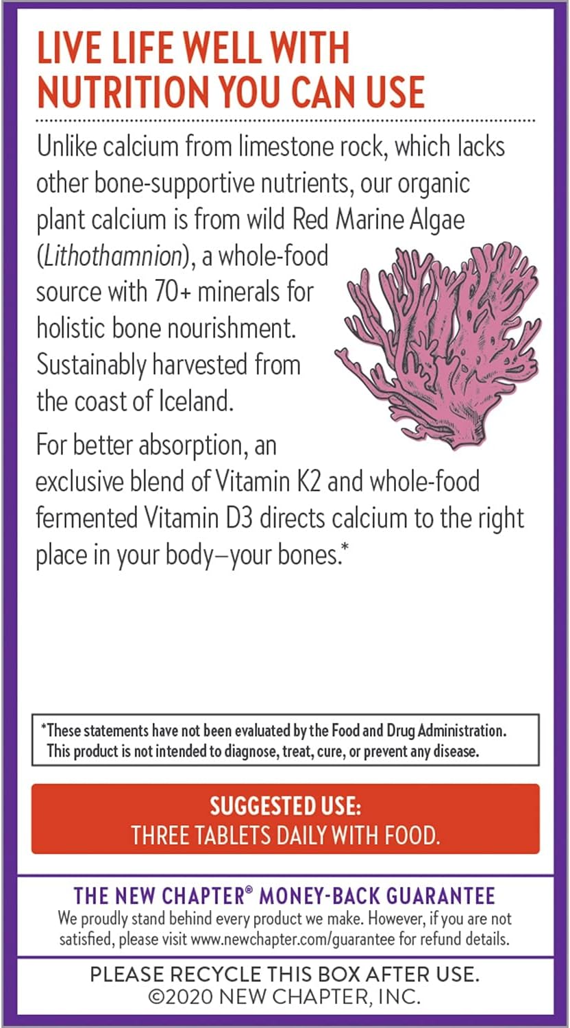 New Chapter Calcium Supplement– Bone Strength Organic Plant Calcium with Vitamin K2 + D3 + Magnesium, Vegetarian, Gluten Free - 180 count (2 month supply) Pack of 2